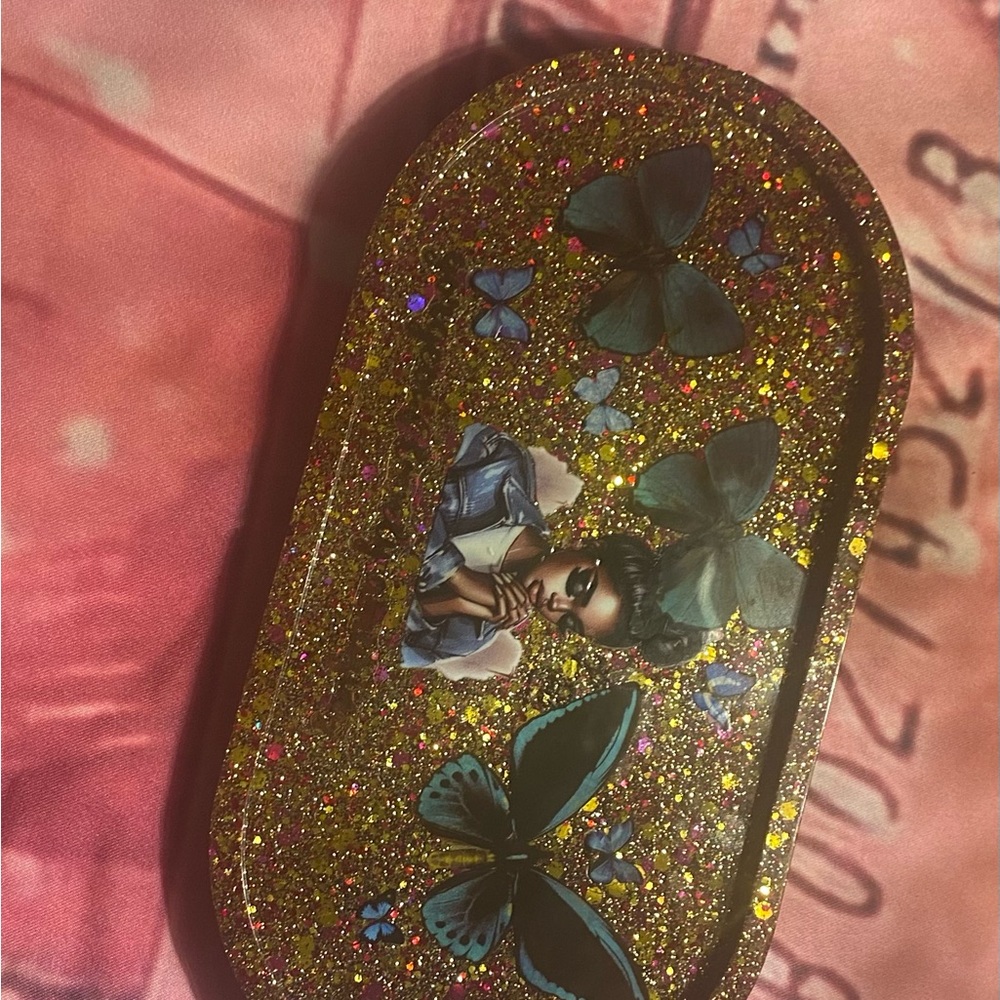 Glittery Tray with Butterfly Design